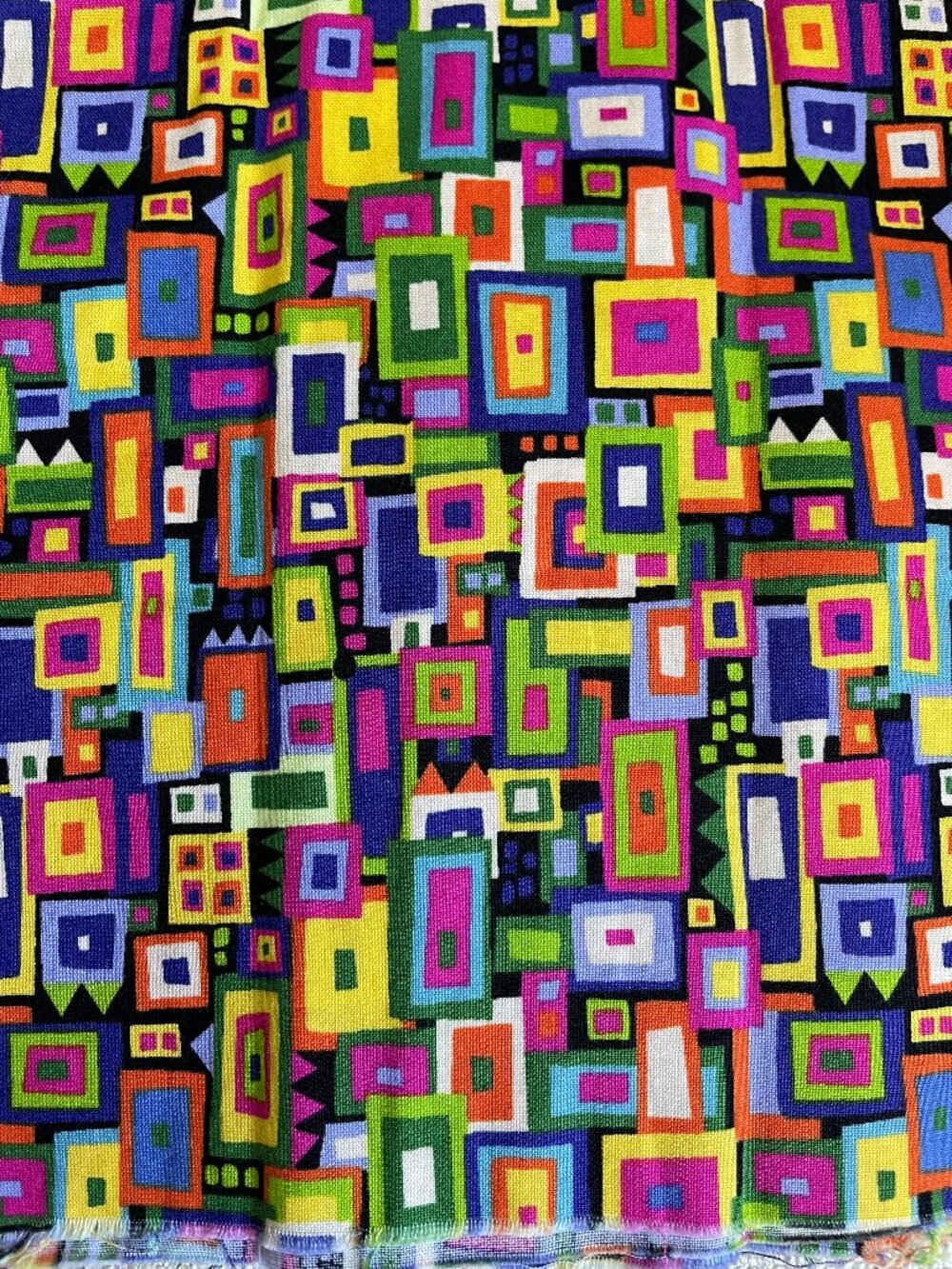 Vintage Cotton Psychedelic Bright Colors Abstract Fabric Cut 40"w x 18"